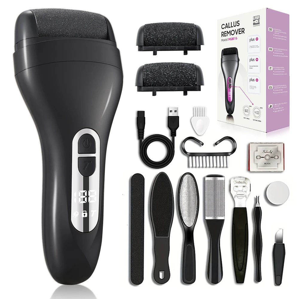 Electric Exfoliator, USB Rechargeable, 2 Grinding Heads, 10 Piece Set