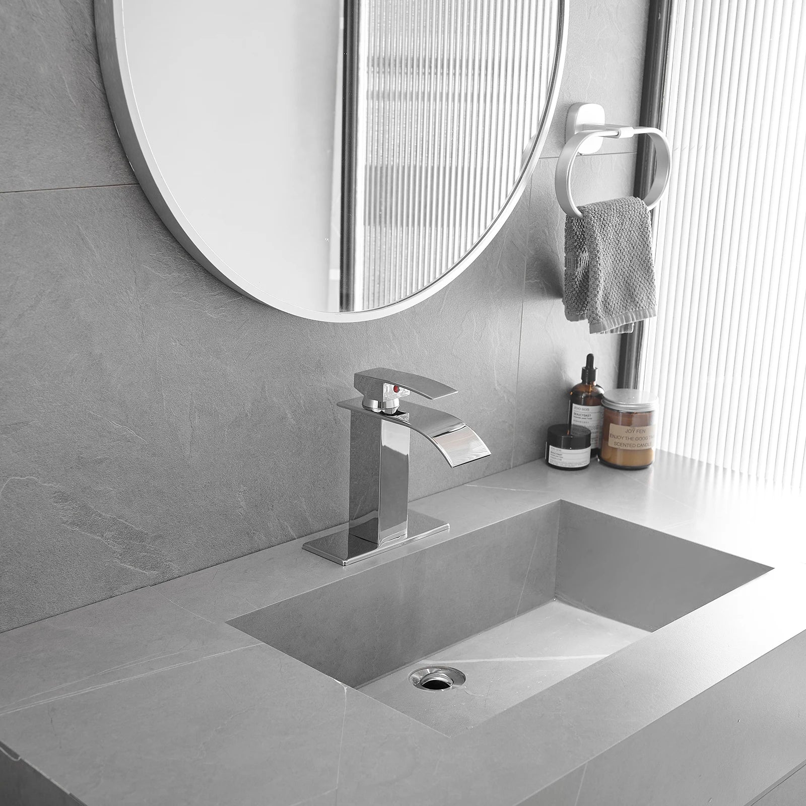 Modern Stainless Steel Brass Waterfall Bathroom Basin Faucet Bathroom Single Hole Water Mixer Tap Bathroom Basin Faucet - Daisan Mart