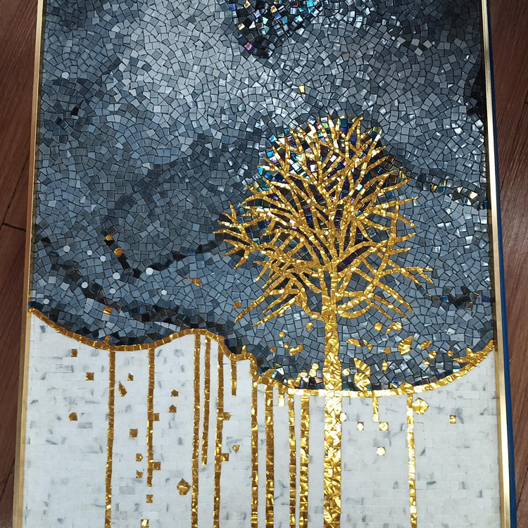 Ceramic mosaic art with tree motifs 