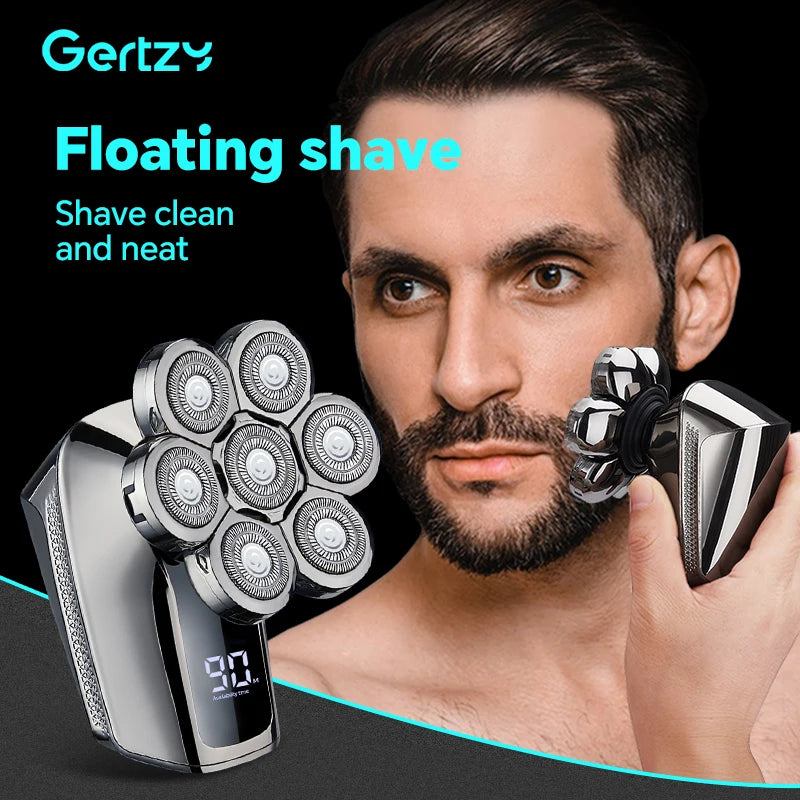 Men's Rechargeable Electric Shaver, Portable LCD Screen Beard Trimmer, Seven Blade Bald Head Machine, Multi Head Shaver