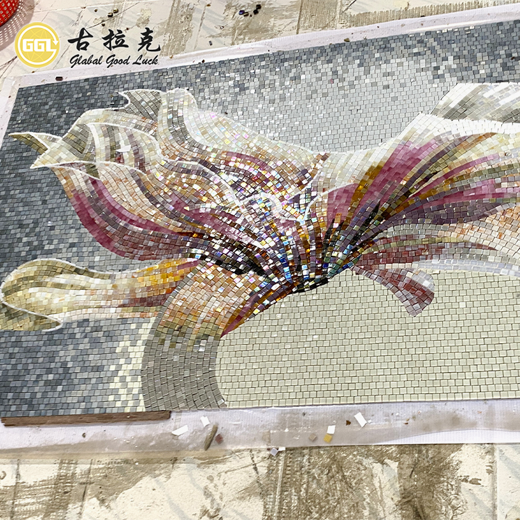 Handmade wall mosaic with 4mm glass tiles