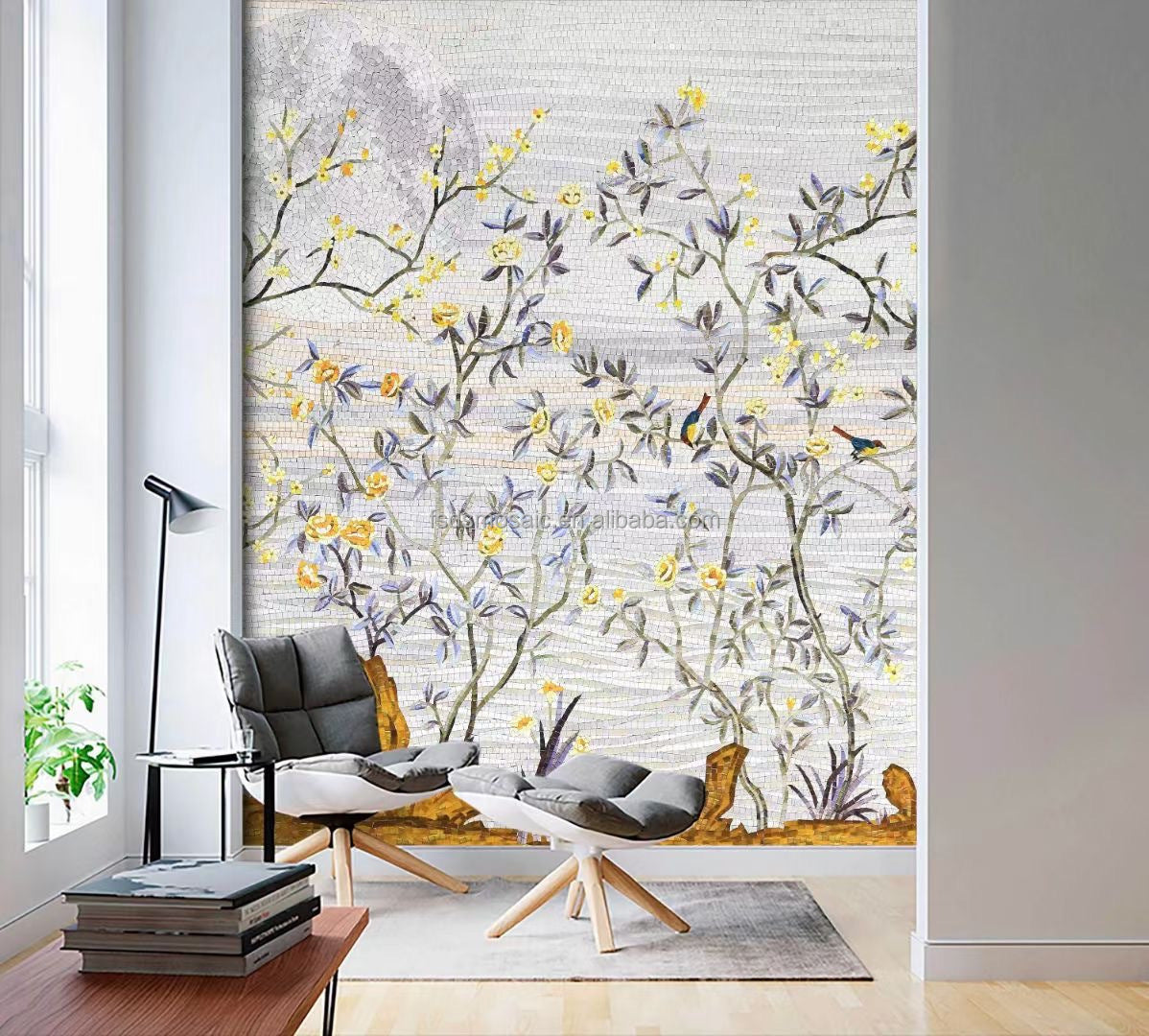 Handmade glass mosaic painting for wall decoration in hotels and luxury bathrooms 