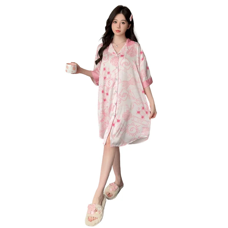 New 2024 Women's Big Size Loose-fitting Cool Silk Nightgown