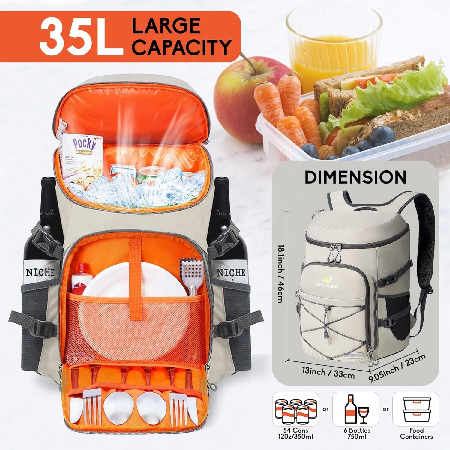 Wholesale 35L Large Capacity Nylon Cooler Backpack, CE Certified, Holds 30 Cans of Beverages 