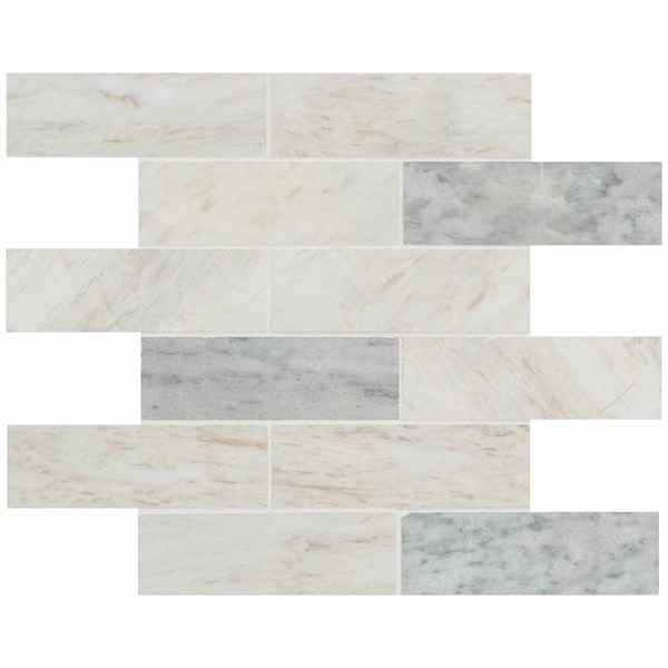 OMK Factory White Marble Mosaic Tiles Modern polished marble mesh design for wall decoration, back wall, living room floor 