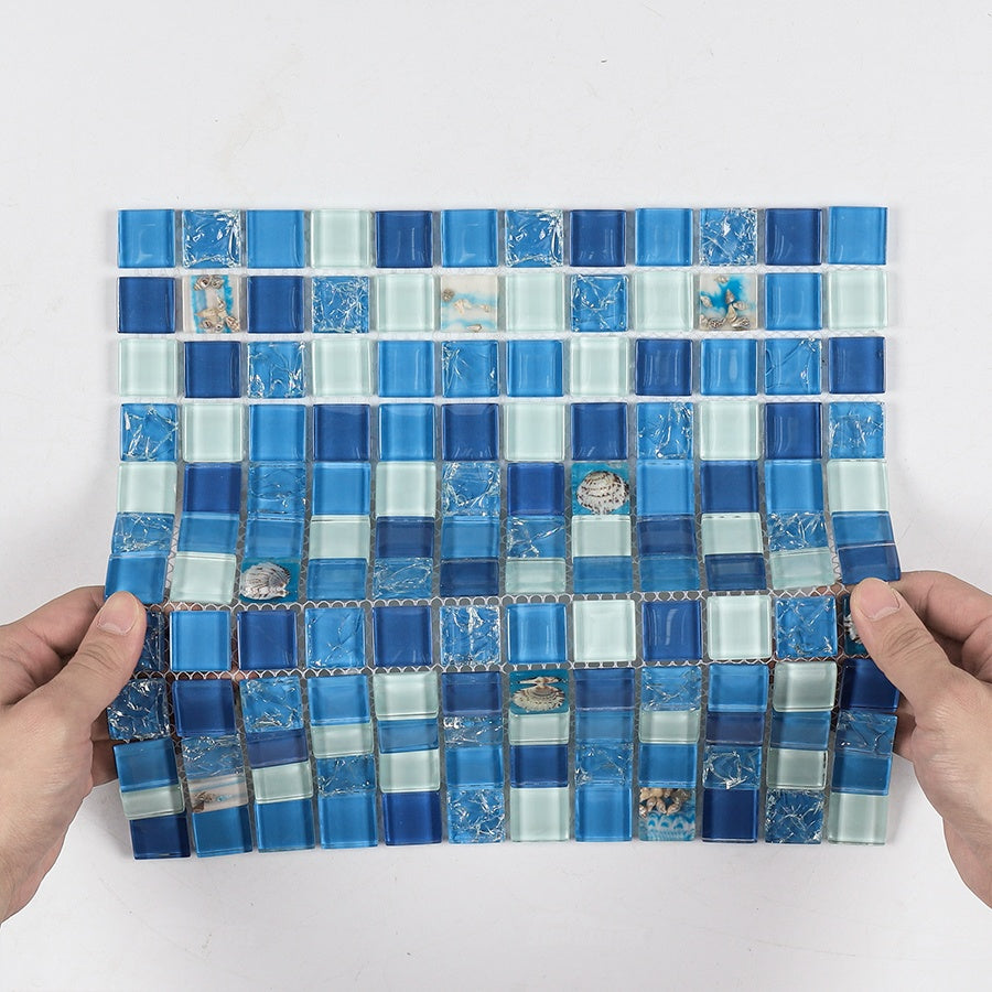 Silver Ceramic Mosaic Tile Cracked Pattern Pearl Shell Exterior Style 