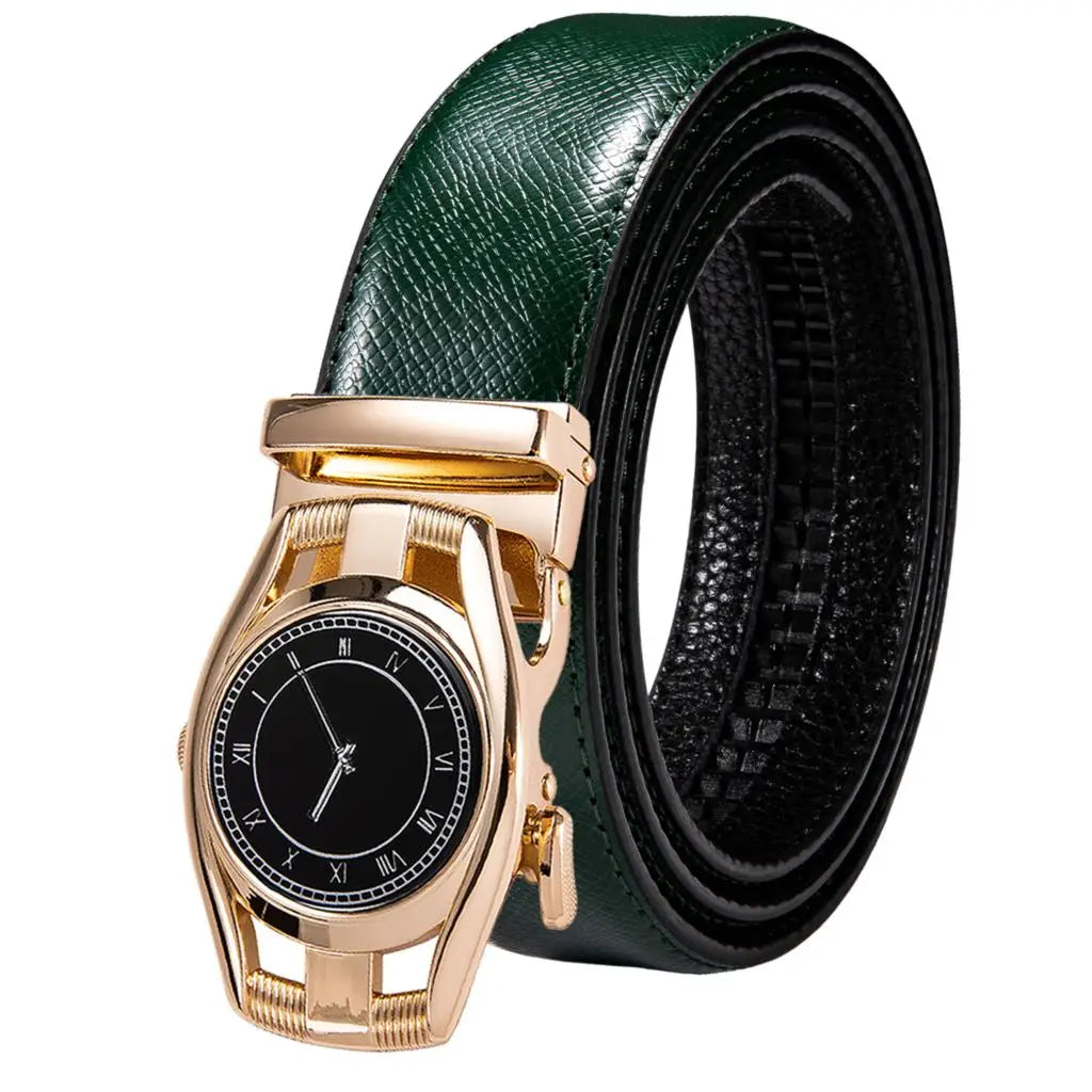 Men's Classy Blue Leather Belt, Automatic Buckle