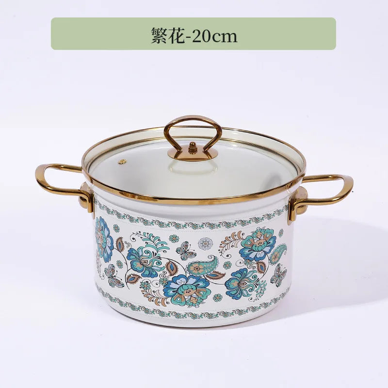 High-Grade Carbon Steel Pot with Gold Enamel Double Ears