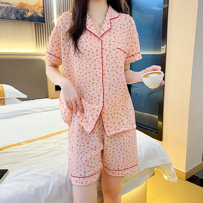 SAMWE Cute Summer Cotton Bubble Pajamas for Women