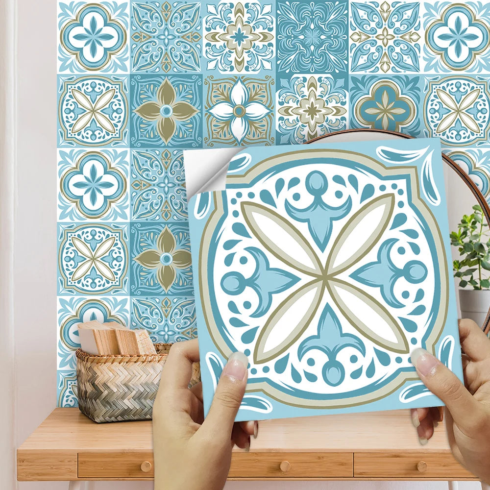 10pcs Blue &amp; Gray Matte Surface Wall Sticker Film For Tiles /Ground in Kitchen Backsplash Floor PVC Art Wallpaper Peel &amp; Stick