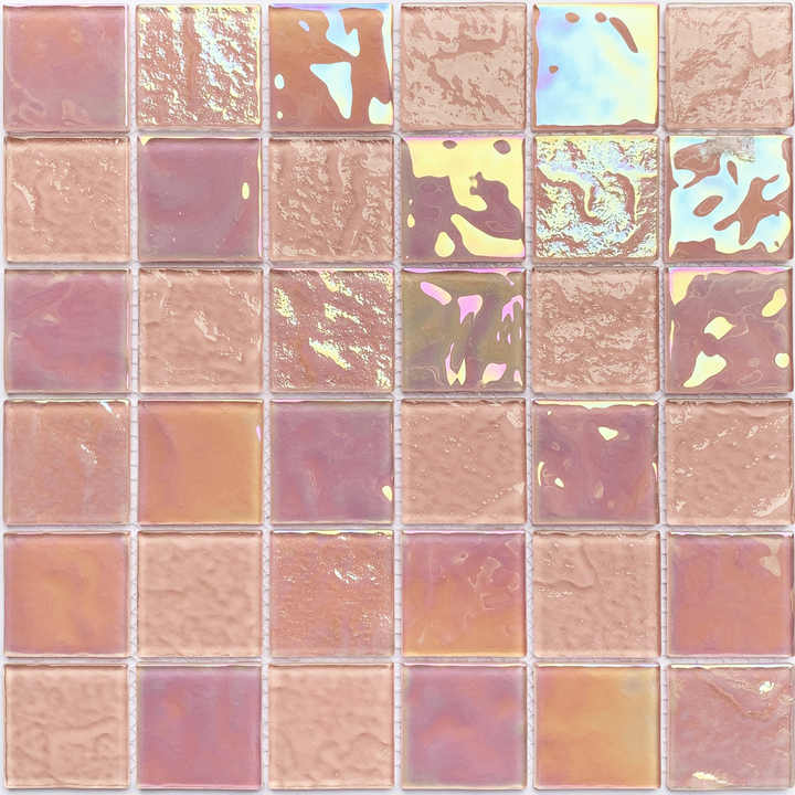 Wholesale 4mm thick square outdoor iridescent blue and yellow multi-colored glass mosaic tiles for family villa swimming pool 