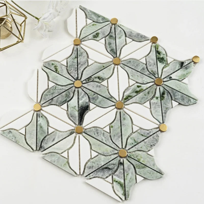 Gạch Mosaic Đá Tự Nhiên Hoa Văn Xanh Đá Cẩm Thạch
