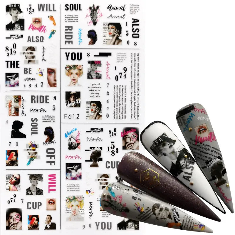3D Nail Slider Black Russia Letter Sticker Decals Flamingo Design Adhesive Manicure Tips Nail Art Decorations - Daisan Mart
