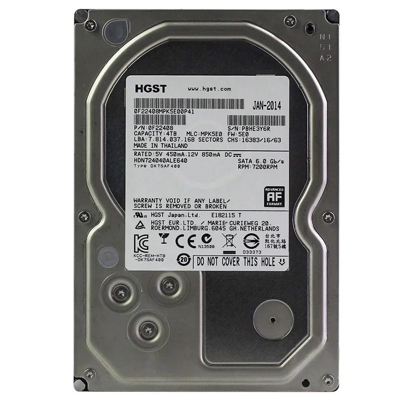 HGST Hard Drive 10TB-4TB, 7200rpm, SATA III, 64MB Cache