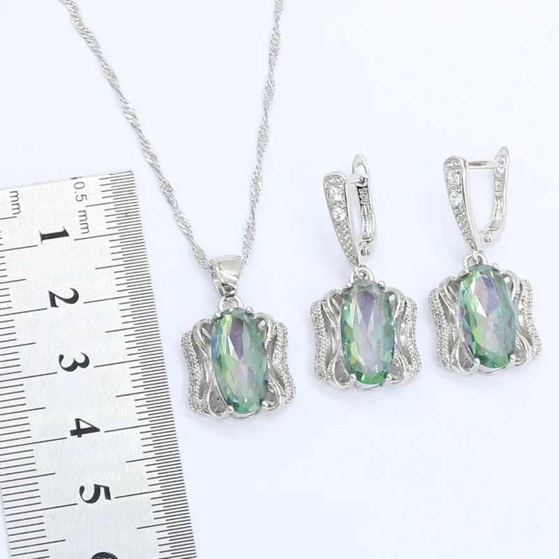 Rainbow Topaz Silver Jewelry Set for Women