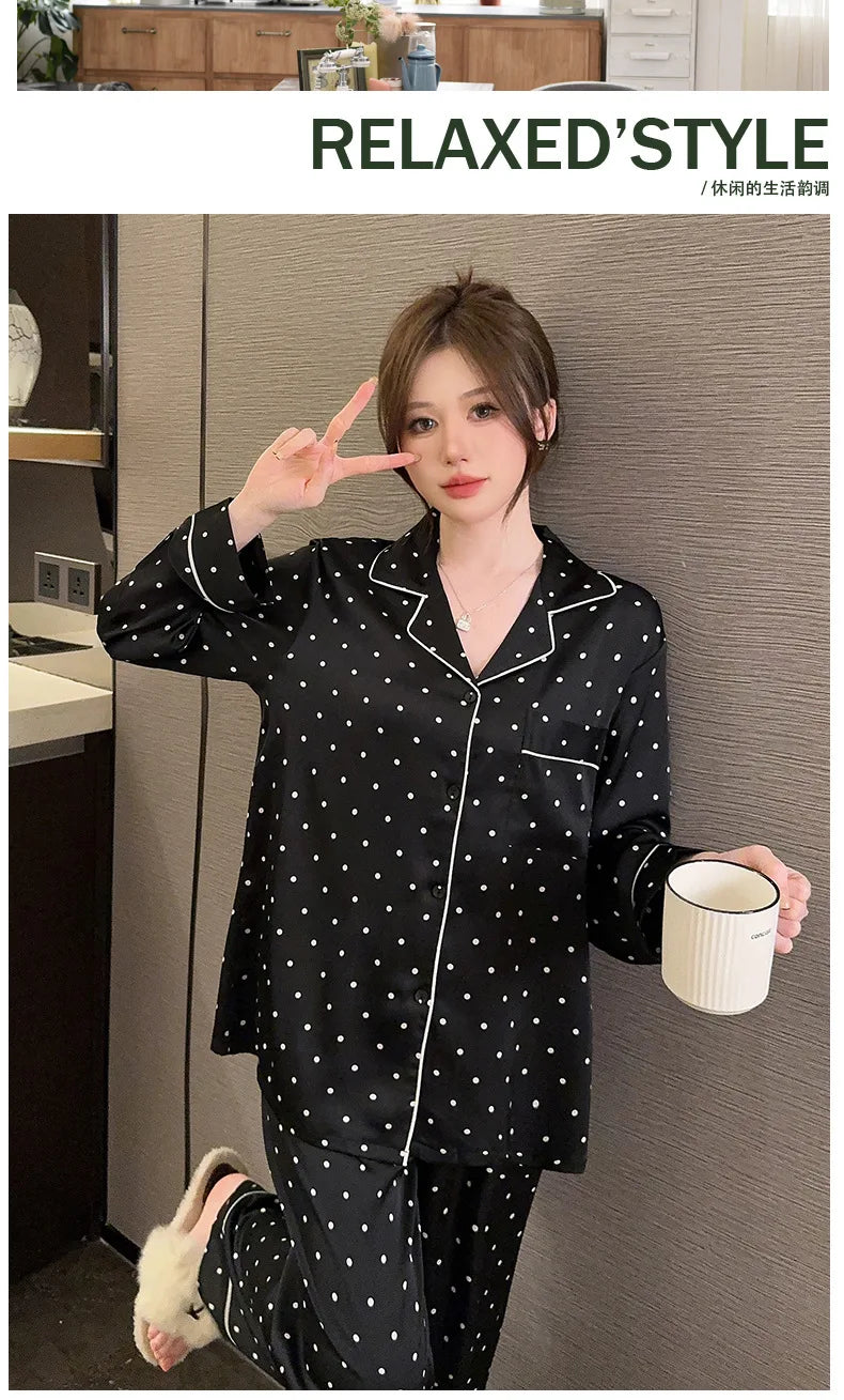 SamweStart 2024 high-end polka dot cold silk pajamas