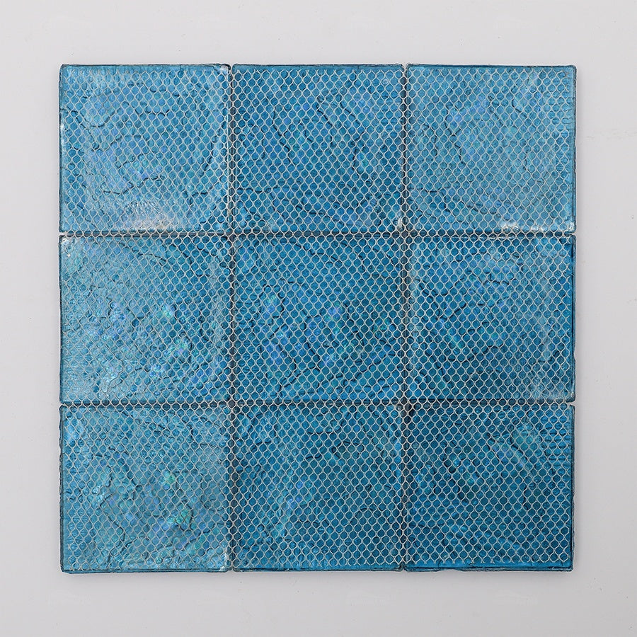 Bluwhale 97x97mm iridescent blue wavy pool glass mosaic tiles 