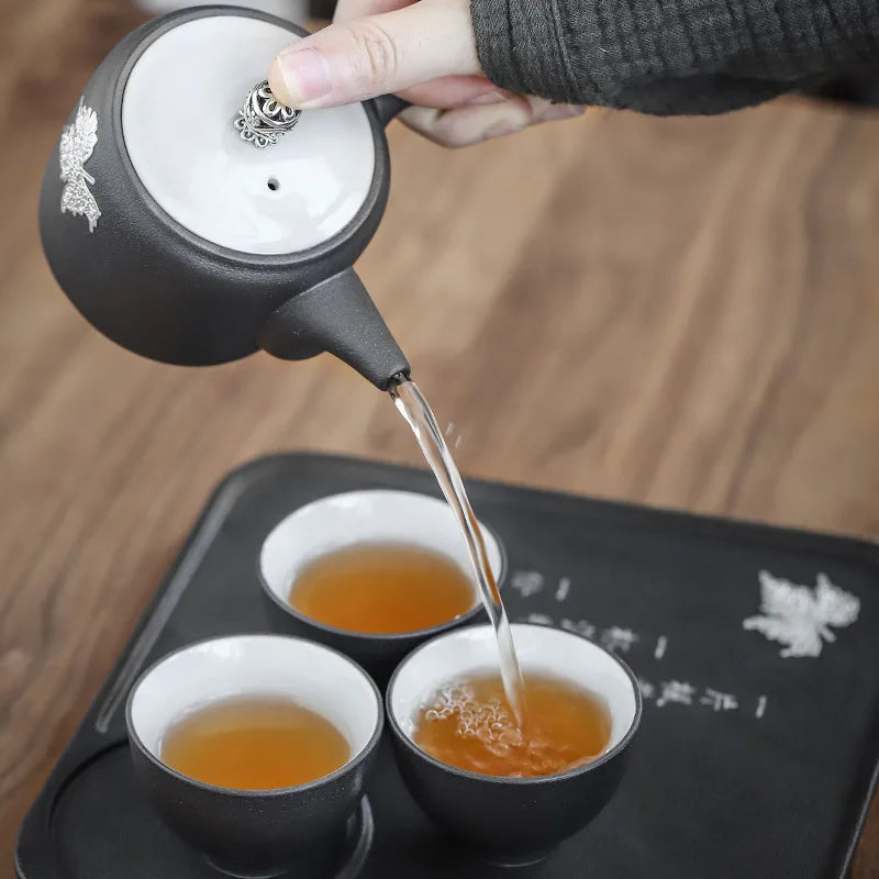 Japanese Style Travel Ceramic Tea Set with Carrying Bag