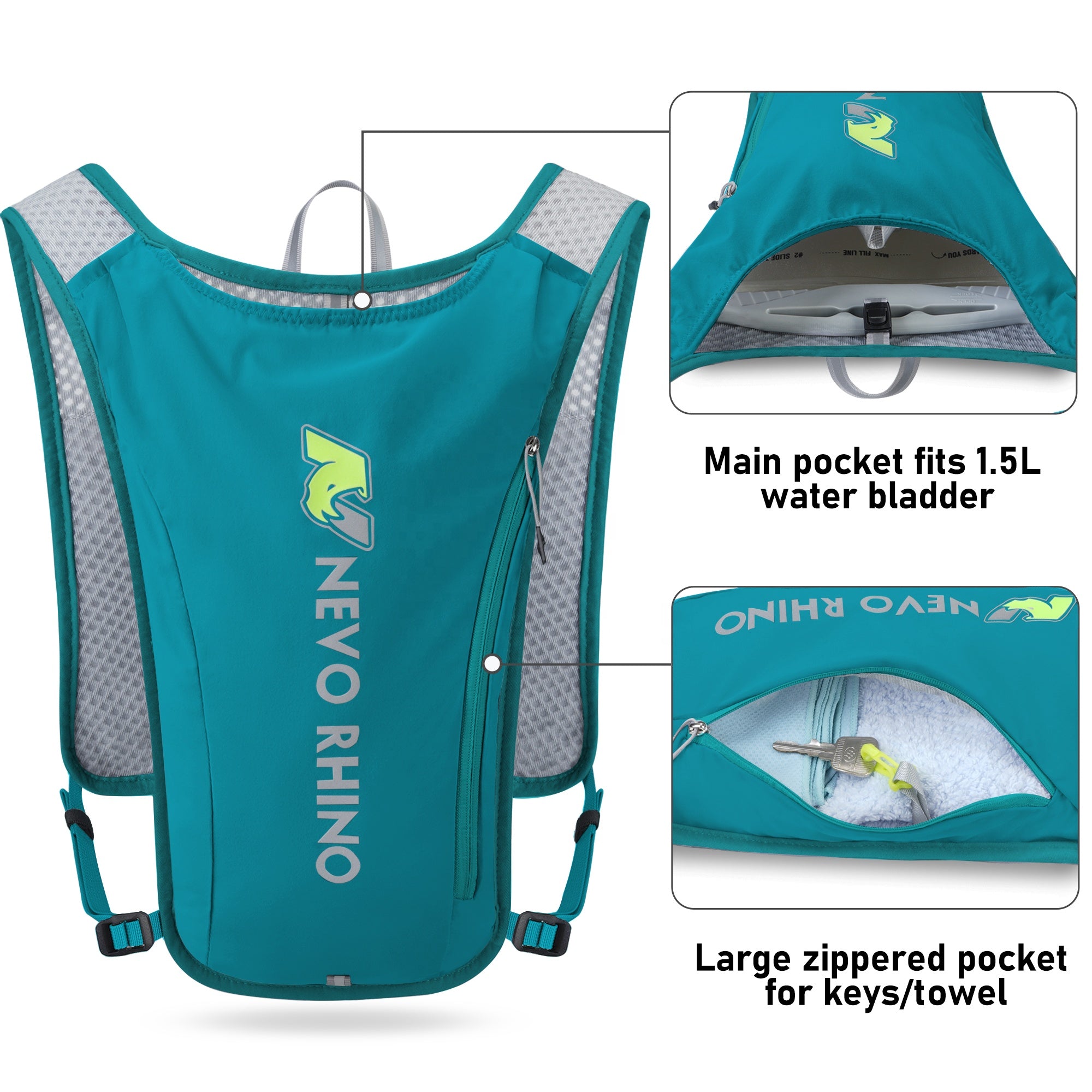 Custom lightweight nylon hydration backpack for outdoor sports (hiking, running, cycling) with vest-style water bladder 