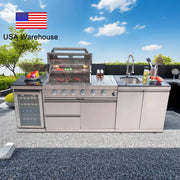 High-Quality 304 Stainless Steel Outdoor Kitchen Cabinet with Sink and Refrigerator