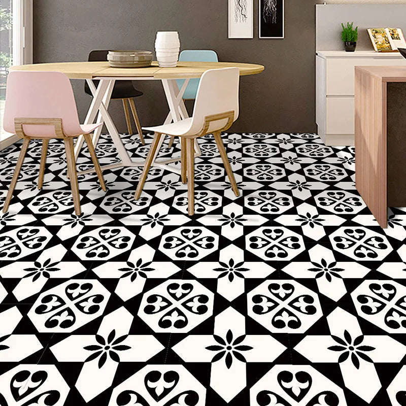 Classic European Black And White Tile Floor Stickers 3D Adhesive Kitchen Corridor Decoration Wallpaper Waterproof