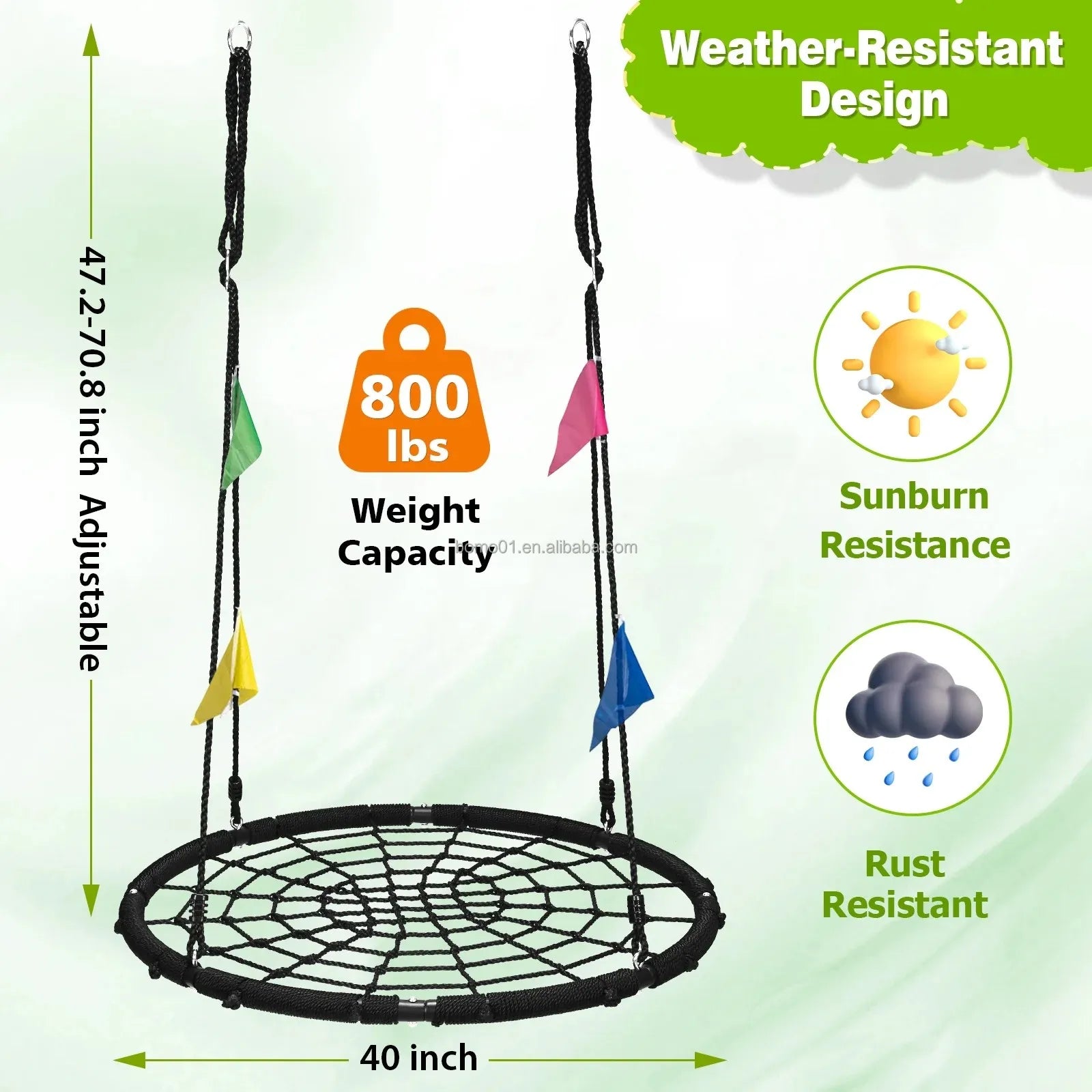 Zoshine 40-Inch Net Swing in Stock Reinforced Spider Web Tree Swing Rust-resistant Black Round Rope Swing Garden Backyard Use - Daisan Mart