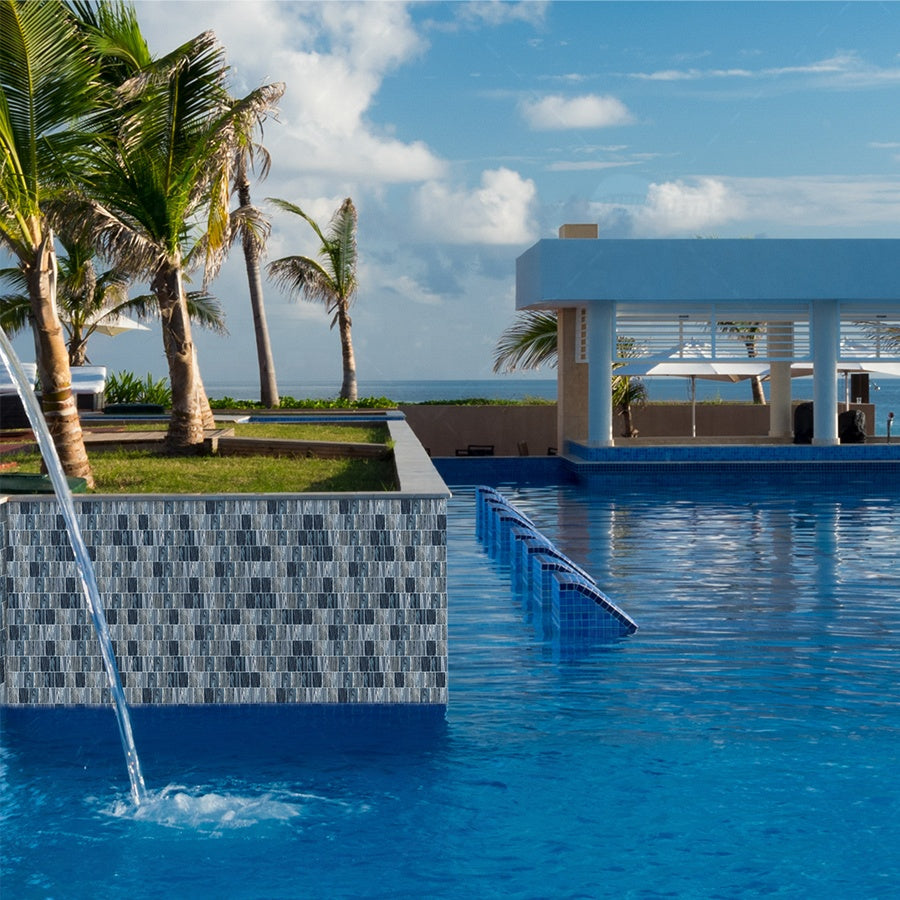 Bluwhale pearl white translucent rectangular iridescent glass mosaic tiles for swimming pool wall