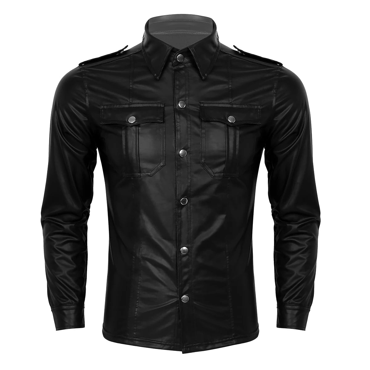 Men's Shiny Leather Evening Shirt Cosplay Fashion