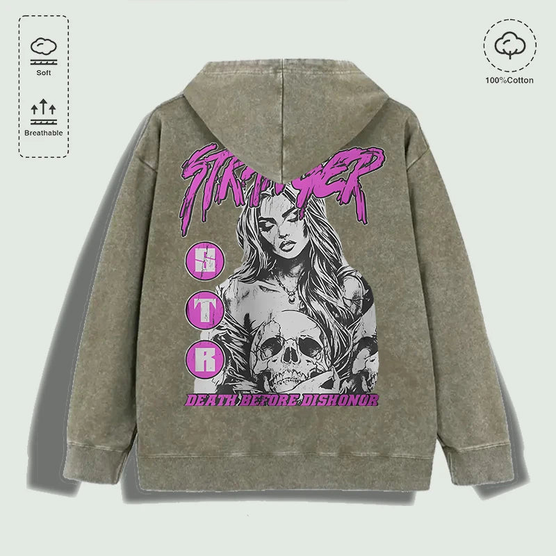 Áo Hoodie Nữ Cotton In Hình Skull Death Before Dishonor - Daisan Mart