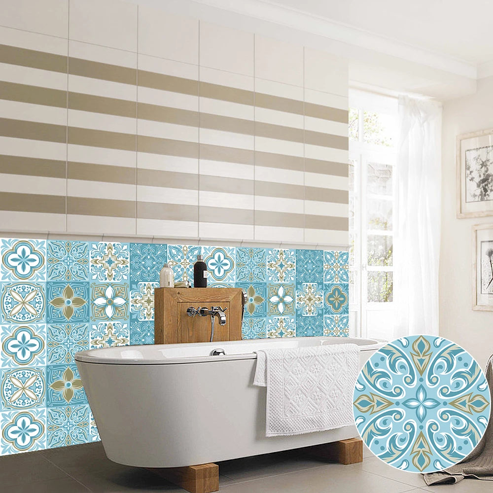 10pcs Blue &amp; Gray Matte Surface Wall Sticker Film For Tiles /Ground in Kitchen Backsplash Floor PVC Art Wallpaper Peel &amp; Stick