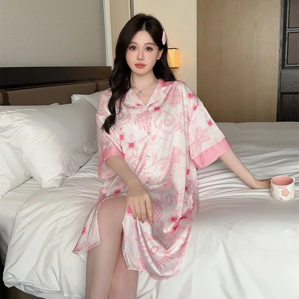 New 2024 Women's Big Size Loose-fitting Cool Silk Nightgown