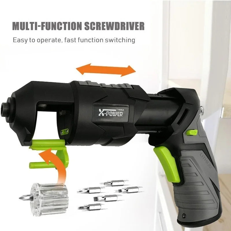 Mini Cordless Electric Screwdriver Pistol Rechargeable LED DIY 7-Piece