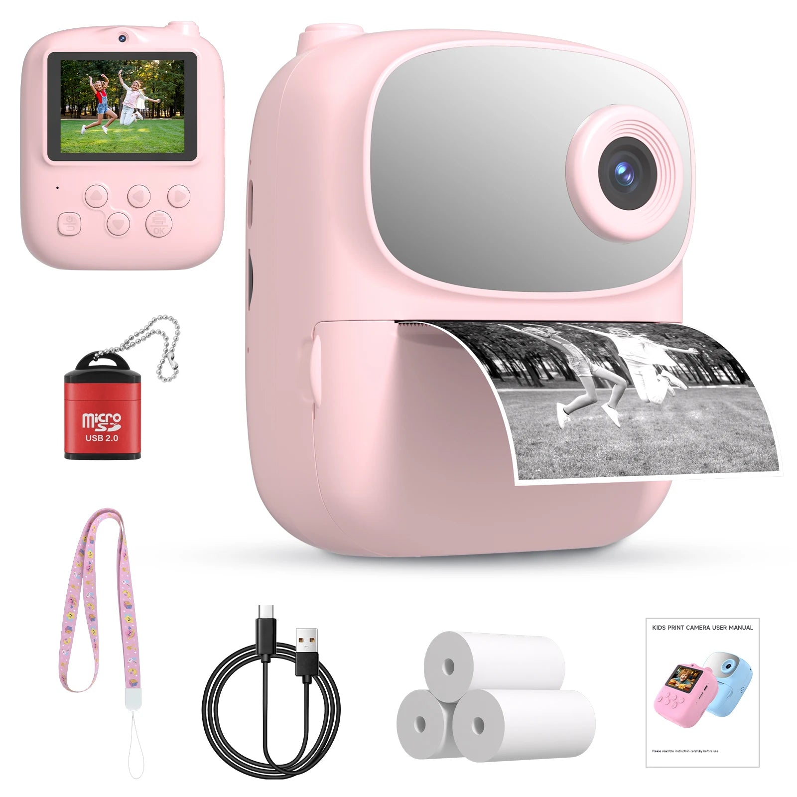 2.4 Inch Rechargeable Christmas Mini Kids Photo Printer Camera
