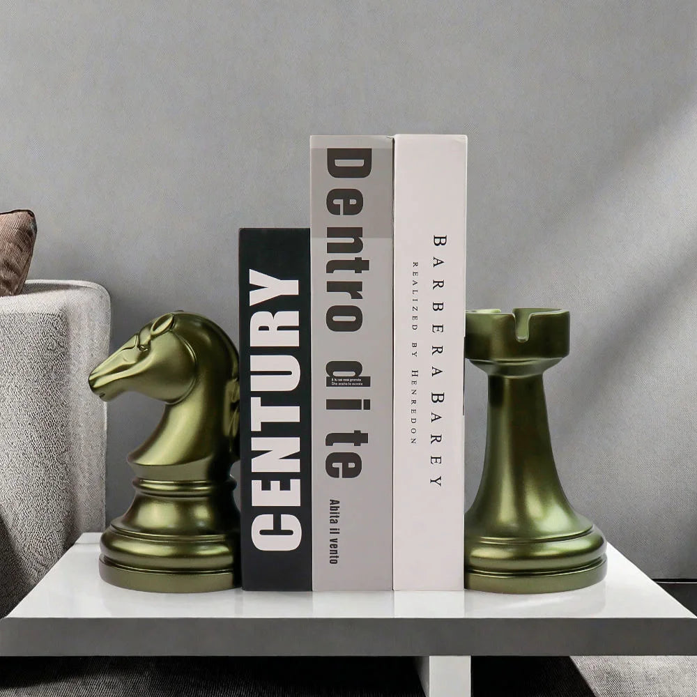 Shaped Resin Bookends Chess Knight & Rook Figurines for Home & Shelf Display - Daisan Mart