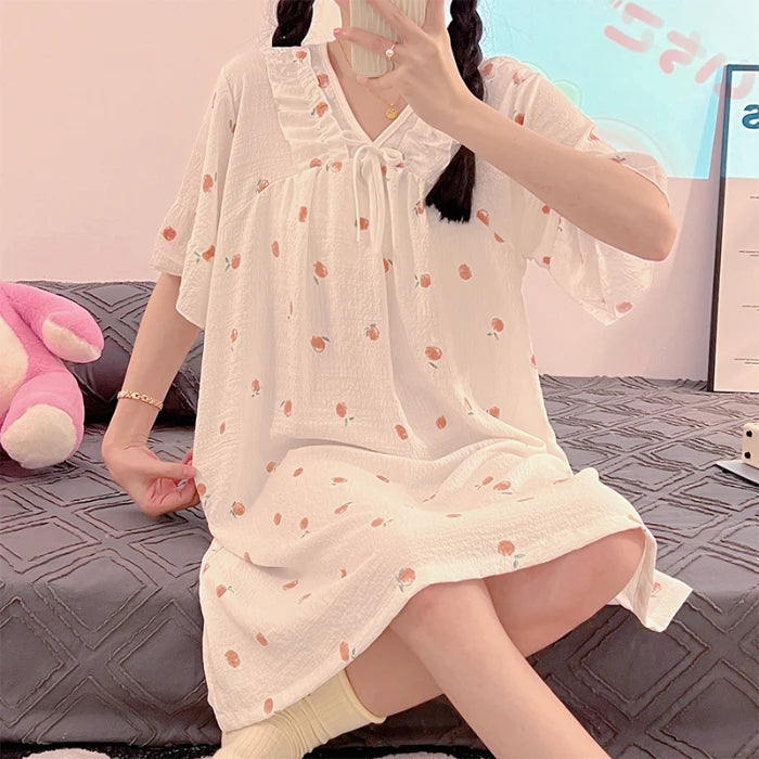 2025 Summer Floral Pajamas Set Cotton Women Big Size Cool