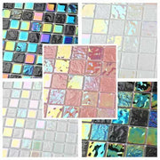 Modern square iridescent glass pool tiles 4mm thick ocean blue wave shape for villa bathroom 