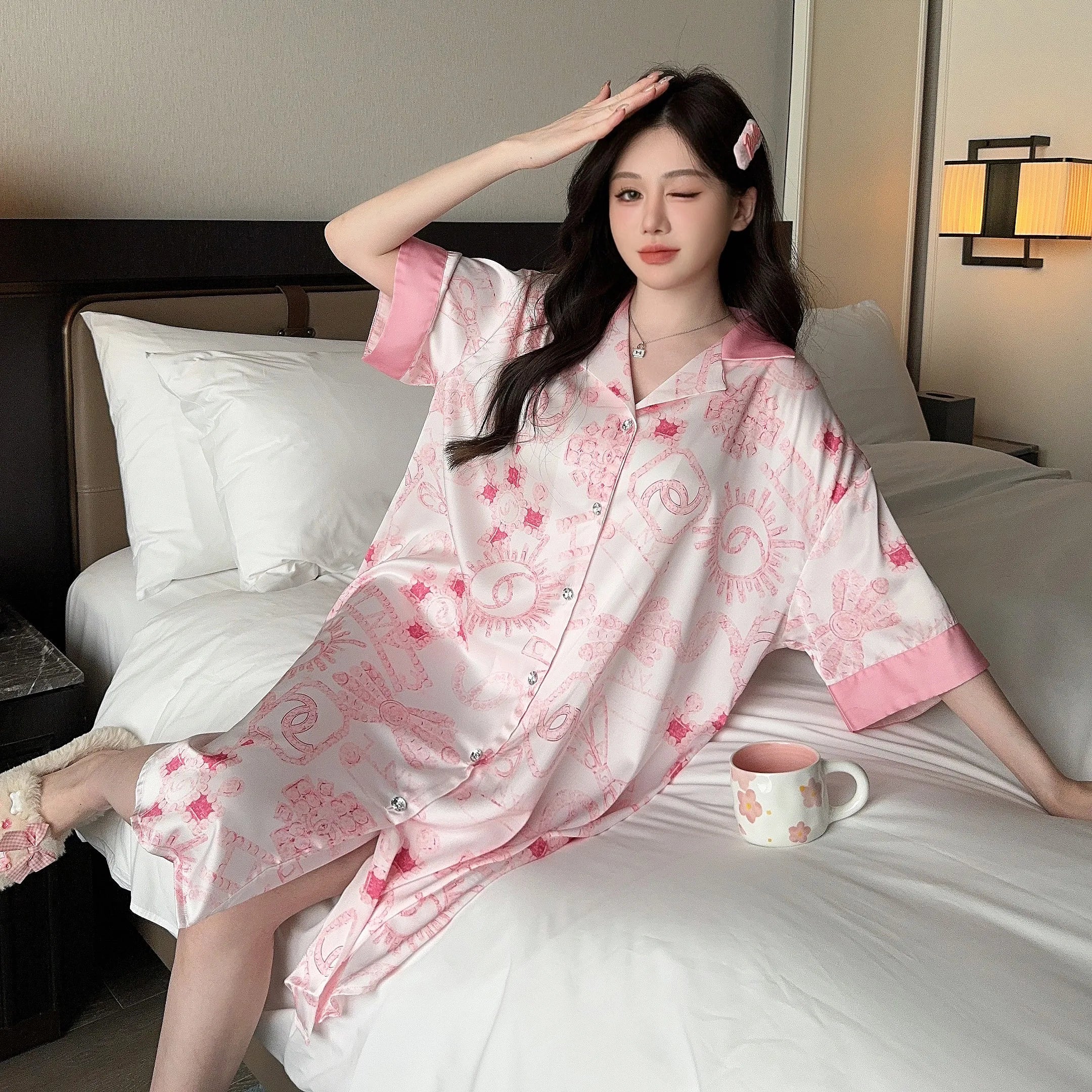 New 2024 Women's Big Size Loose-fitting Cool Silk Nightgown