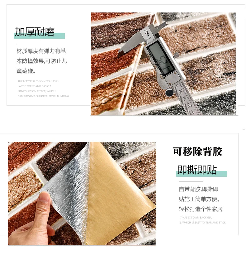 Wallpaper self-adhesive 3D three-dimensional wall stickers wall soft package shop decoration wall skirt wall board red brick