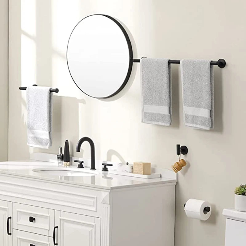 Black Wall-mounted Black Stainless Steel Towel Rack Set Towel Bar Toilet Paper Holder Robe Towel Hooks Bathroom  Accessories Kit - Daisan Mart