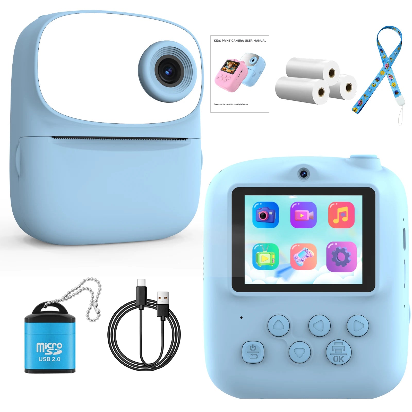 Máy Ảnh In Ảnh Mini Trẻ Em 2.4 Inch Sạc Lại Giáng Sinh