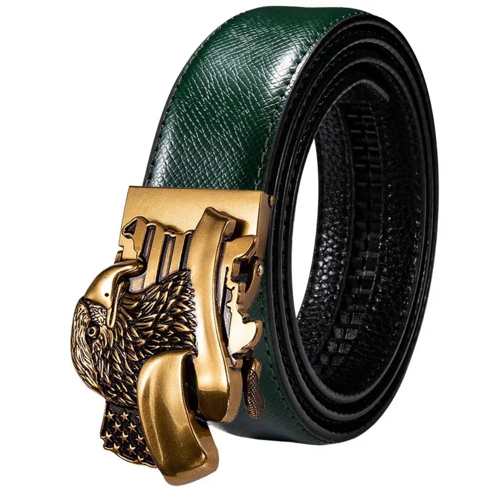 Men's Classy Blue Leather Belt, Automatic Buckle