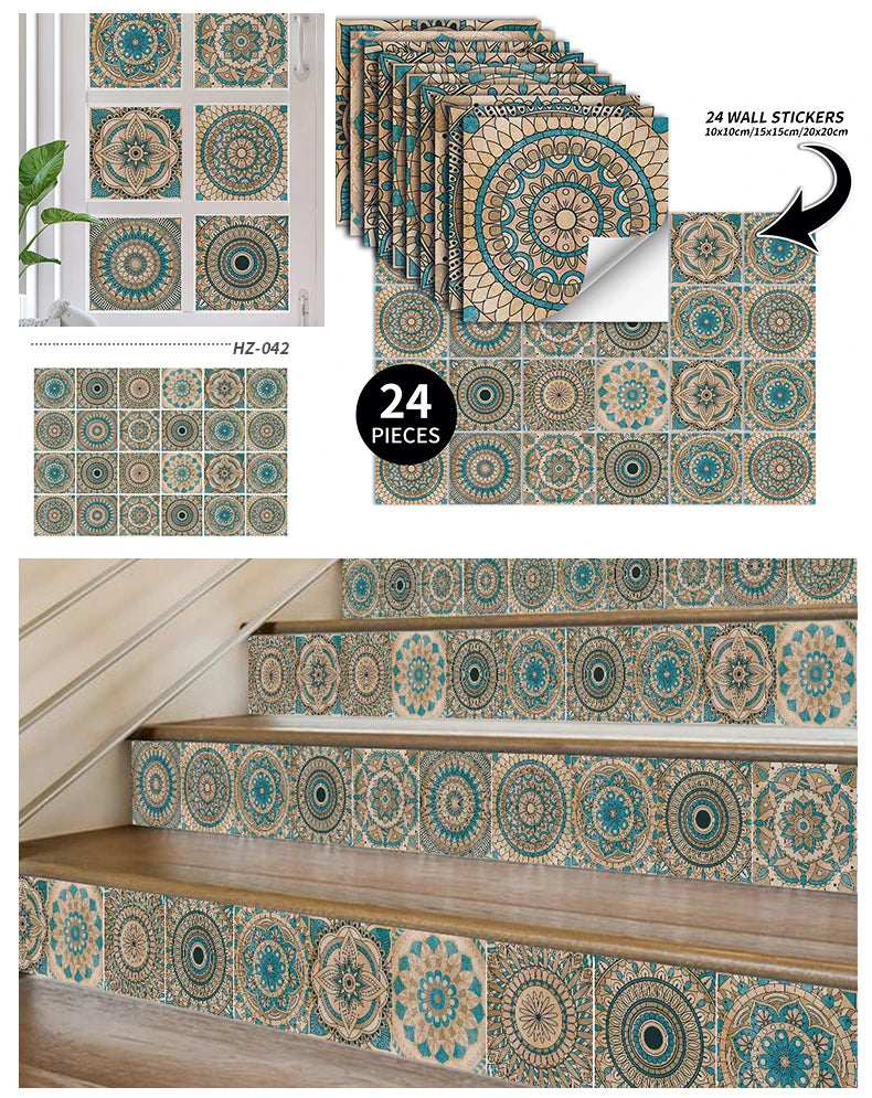 24pcs Retro Gray Kitchen Tile Sticker Wall Waterproof Self Adhesive Wallpaper PVC Furniture Cabinet Surface DIY Decorative Decal