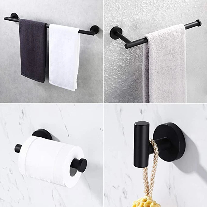 Black Wall-mounted Black Stainless Steel Towel Rack Set Towel Bar Toilet Paper Holder Robe Towel Hooks Bathroom  Accessories Kit - Daisan Mart
