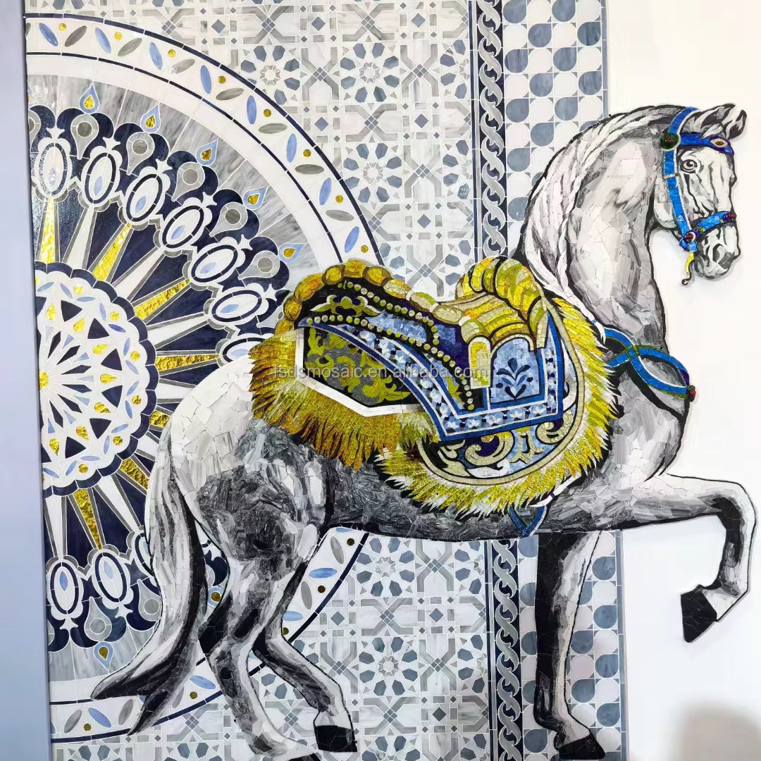 Custom Luxury Glass Mosaic, Modern Horse Pattern