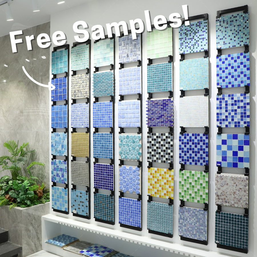 Free Sample OEM Supplier Iridescent Crystal Glass Mosaic Tiles Green Blue Sea Water Swimming Pool Floor Wall Tiles 