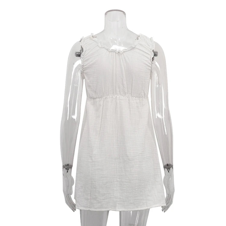 White cotton short nightgown with V-neck and ruffles 2024
