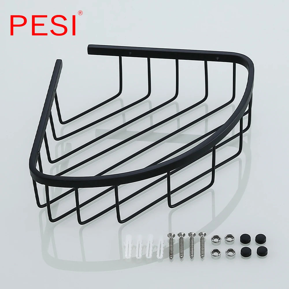 Bathroom Shelf Black Stainless Steel Single Bathroom Shelves Shower Storage Rack Wall Mounted Corner Basket Shampoo Shelf. - Daisan Mart