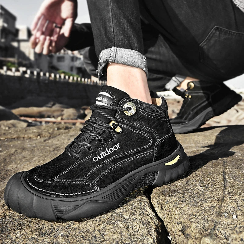 Luxury High-Top Black Leather Shoes for Men, Fashion 2024