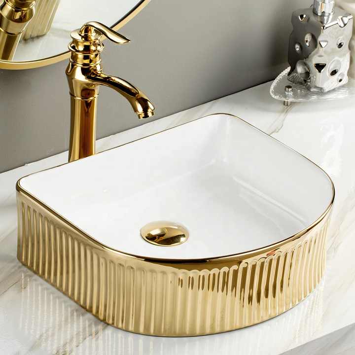Luxurious gold-rimmed ceramic washbasin, artistic washbasin 