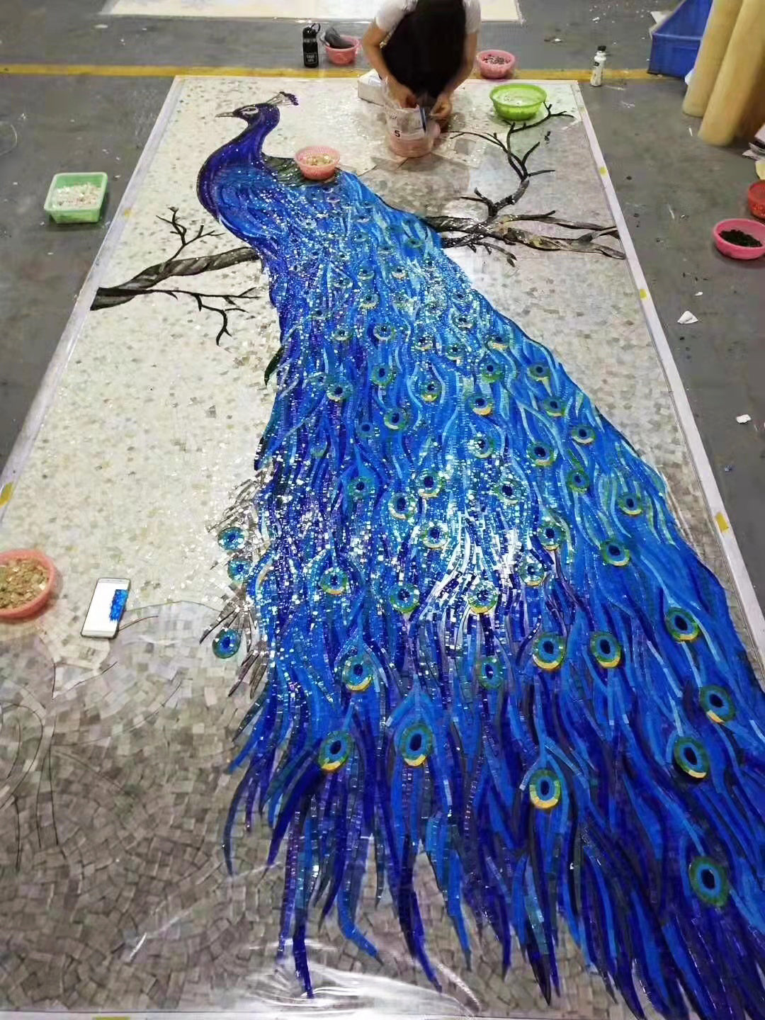 Custom Modern Flower and Bird Decorative Wall Mosaic 